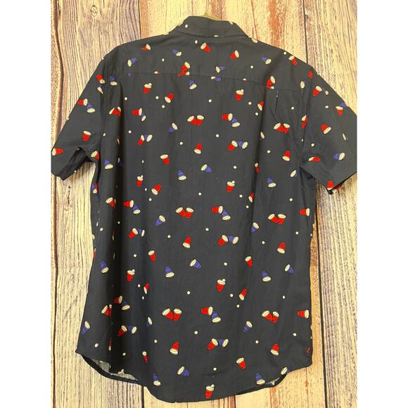 Matix Casual Button Down Short Sleeve Shirt Navy Blue Beer Pong Pattern Large - Picture 5 of 7